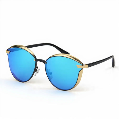 Lunettes de soleil Cat Eye pour femme. Verres miroir polarisés UV400. Monture métal doré ultra-légère Bleu. Le chic accessible pour sublimer votre été.